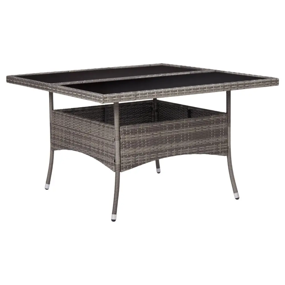 Patio Dining Table Gray Poly Rattan and Glass Outdoor Furniture
