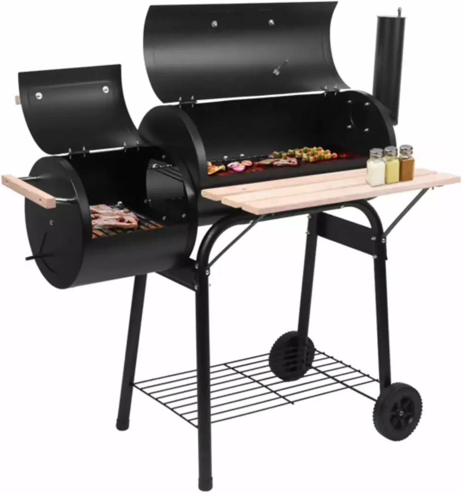 Charcoal Grills Outdoor Oil Drum BBQ Grill Offset Smoker Wheels Side Fire Box Travel-friendly Backyard Camping Picnics LIUNU