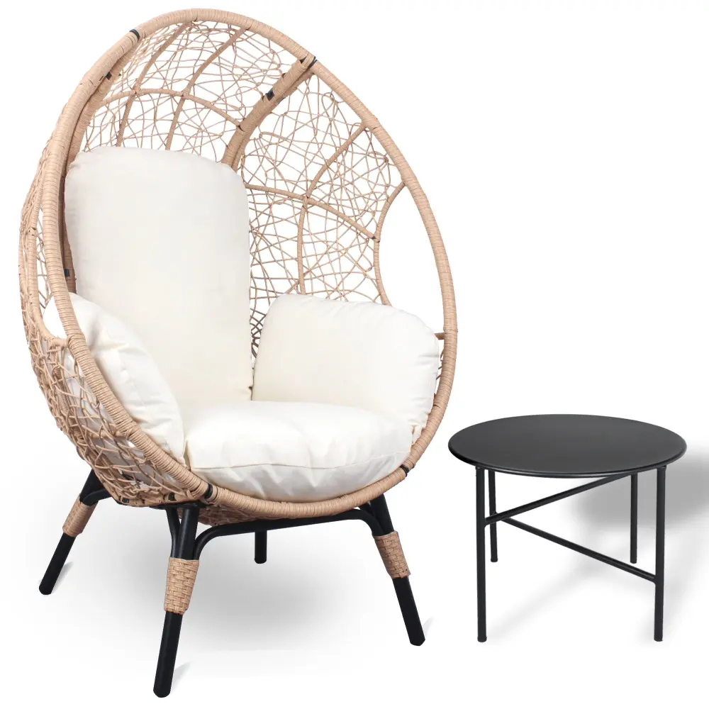 Patio PE Wicker Egg Chair Model 3 Natural Color Rattan Beige Cushion ipro outdoor furniture
