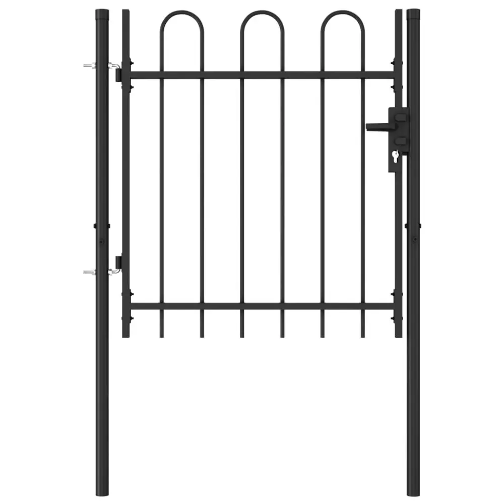 Black Steel Single Door Fence Gate Arched Top 39.4 Inch Secure Entry