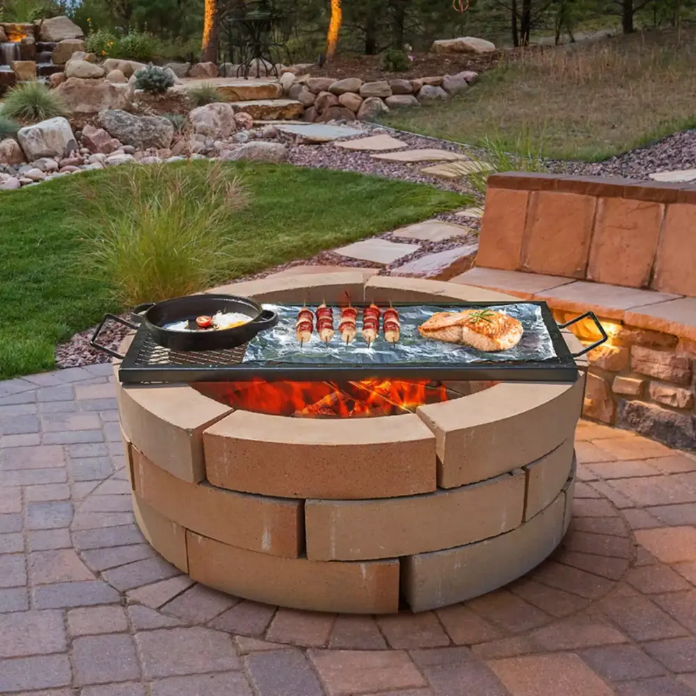 BENTISM 32 Inch Rectangle Heavy-Duty Steel Fire Pit Grill Grate X-Marks Design