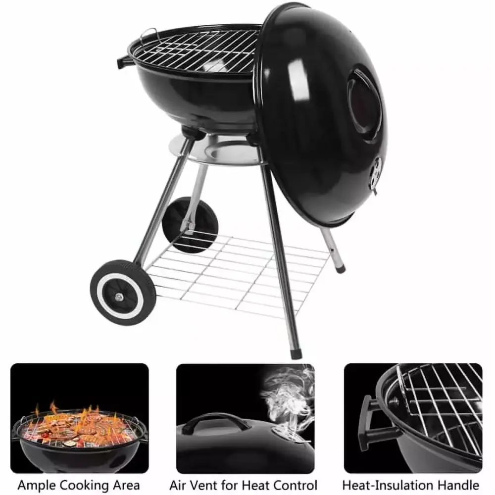 Round Fire Pit Barbecue Grill 18inch Kettle Outdoor Charcoal BBQ Garden Patio Aiying