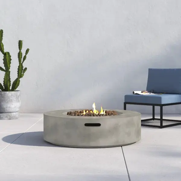 12 Inch H Fiber Reinforced Concrete Outdoor Fire Pit Table Grey Garden lsi patio furniture