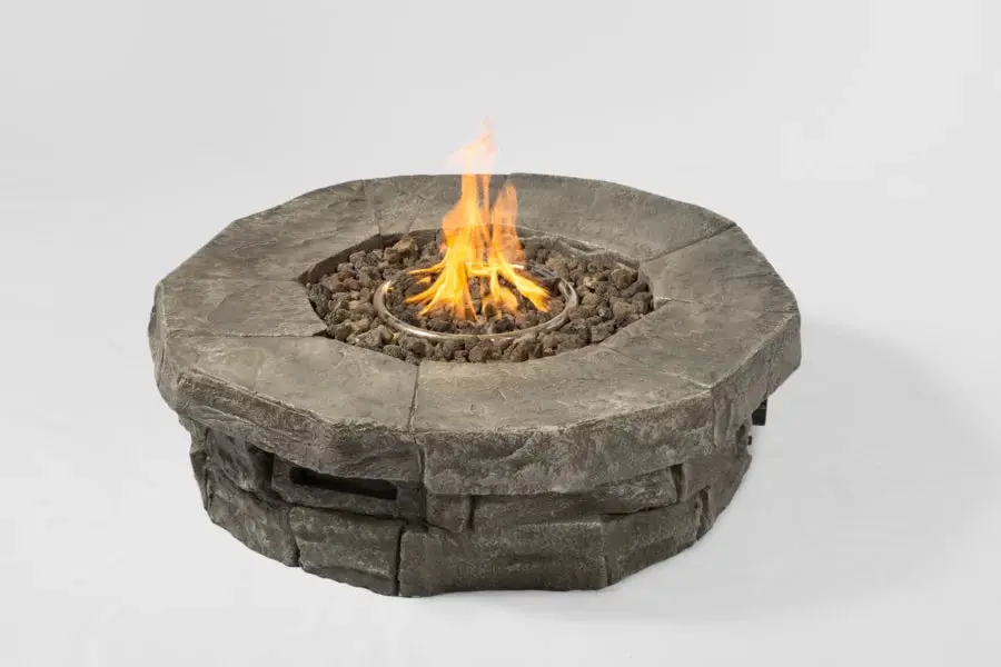 12 Inch H X 39 Inch W Outdoor Fire Pit Table Acacia Wood Modern Concrete Design lsi patio furniture