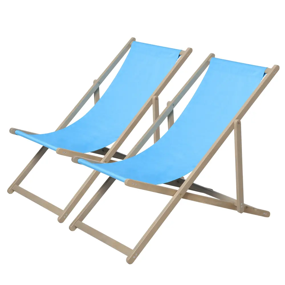 Beach Sling Patio Chair Set 2 - Wooden Folding Outdoor Chairs Backyard droad