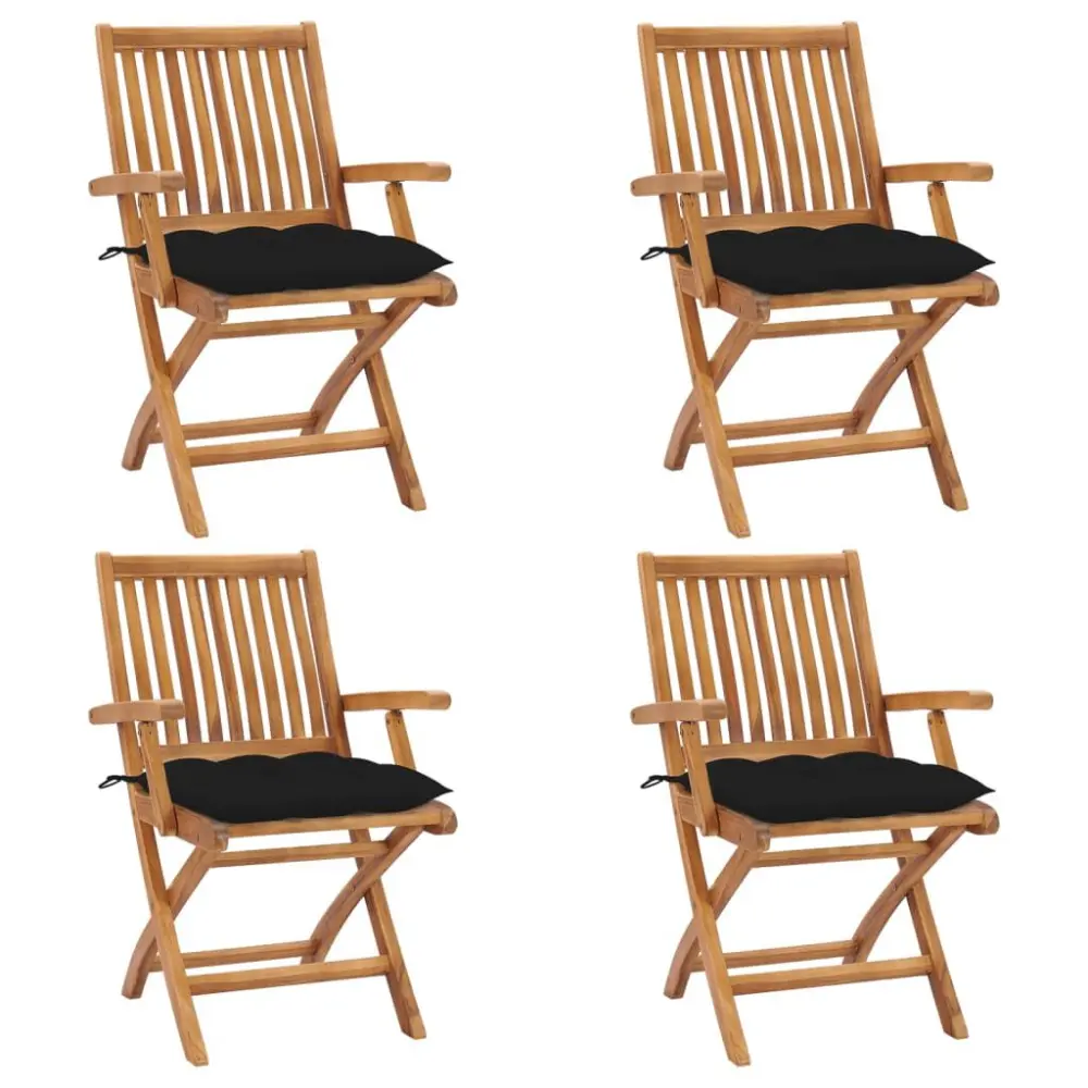 Folding Patio Chairs Cushions 4 pcs Solid Teak Wood Outdoor Seating