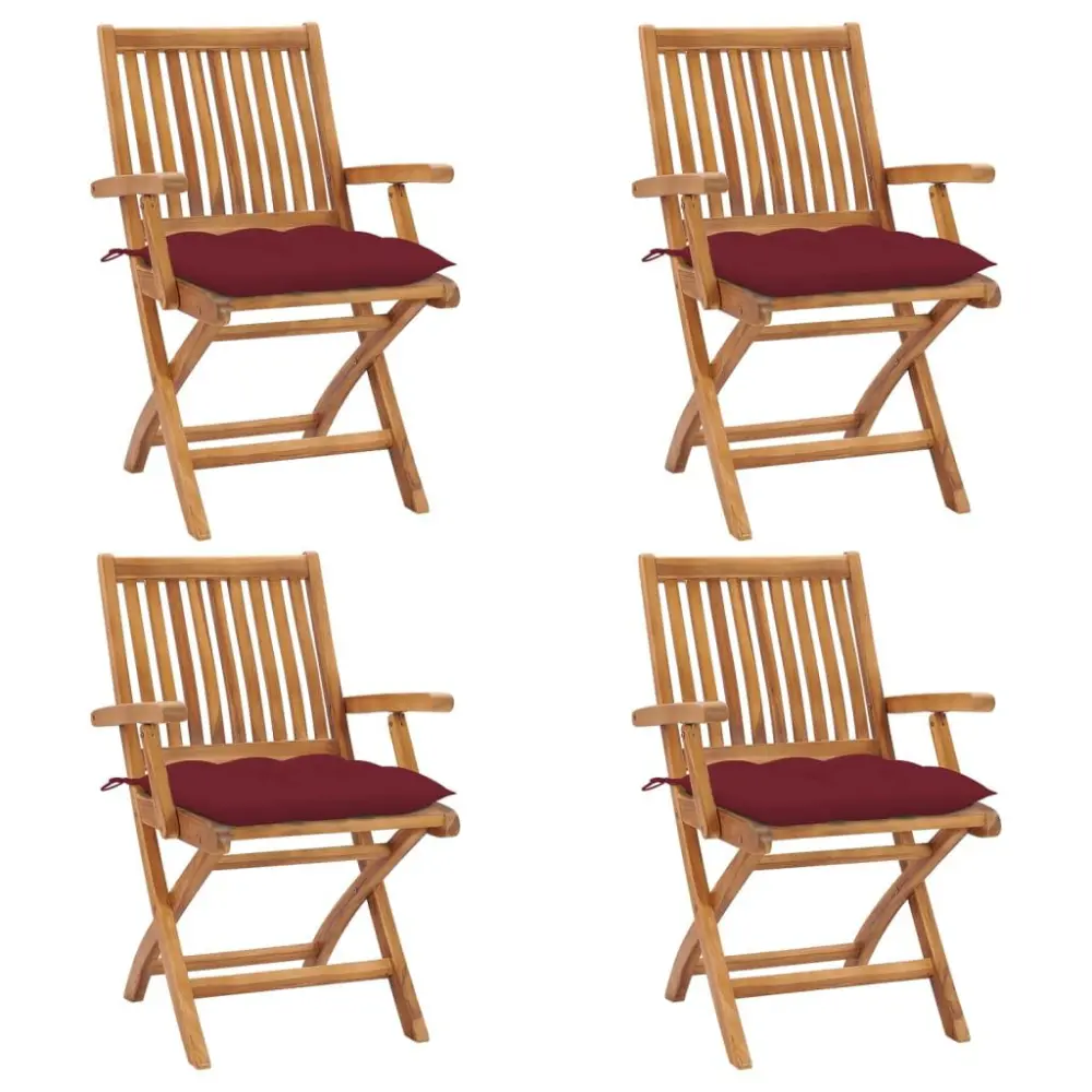 Folding Patio Chairs Cushions 4 Pieces Solid Teak Wood Outdoor Seating