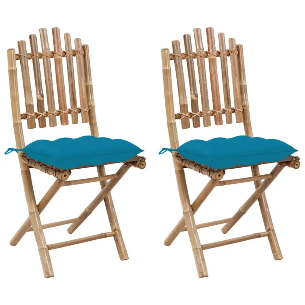 Folding Patio Chairs 2 pcs Cushions Bamboo Outdoor Lounge Chairs