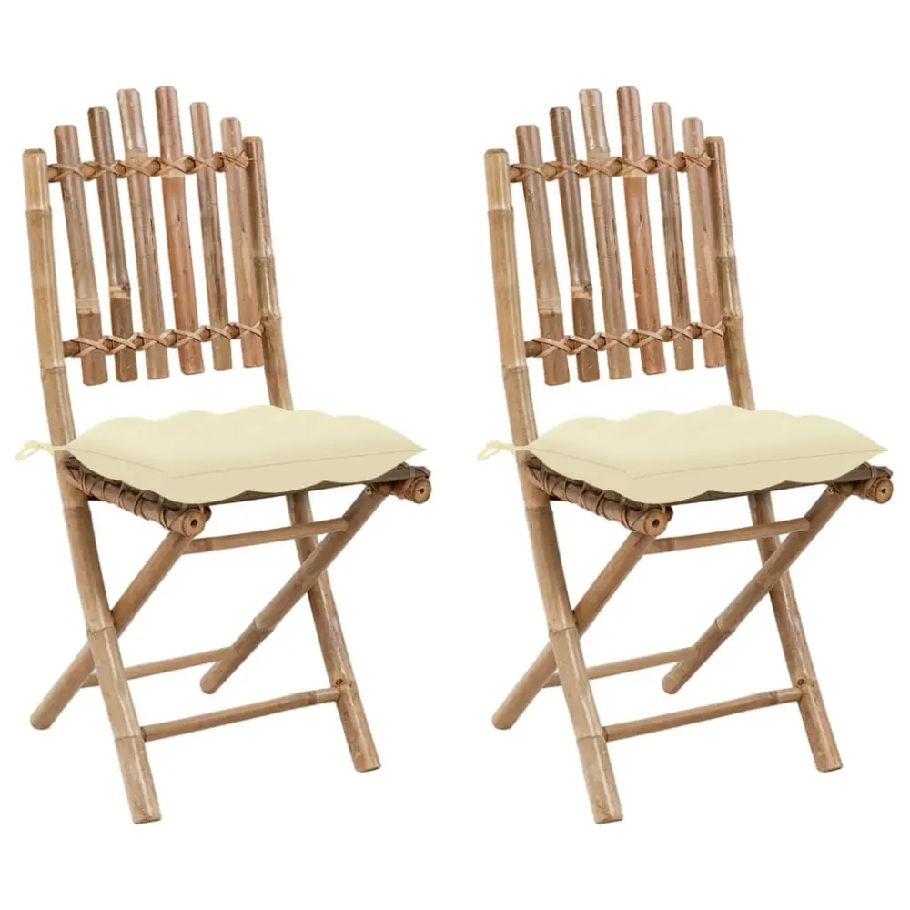 Folding Patio Chairs 2 pcs Cushions Bamboo Garden Seating