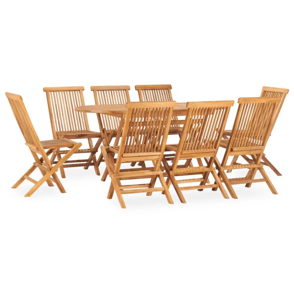 9 Piece Folding Patio Dining Set Solid Teak Wood Outdoor Table and Chairs