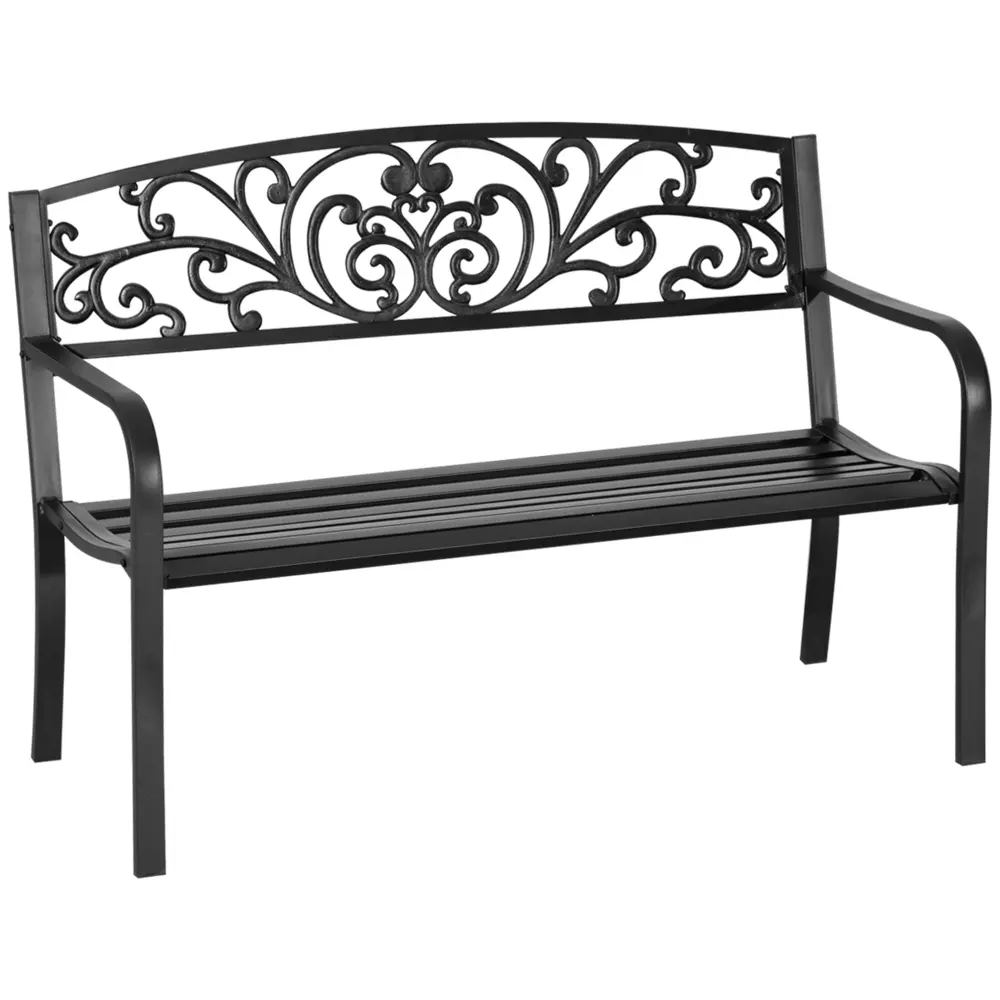 Outsunny 50 Inch Outdoor Bench Metal Garden Bench Floral Pattern Back aosom business