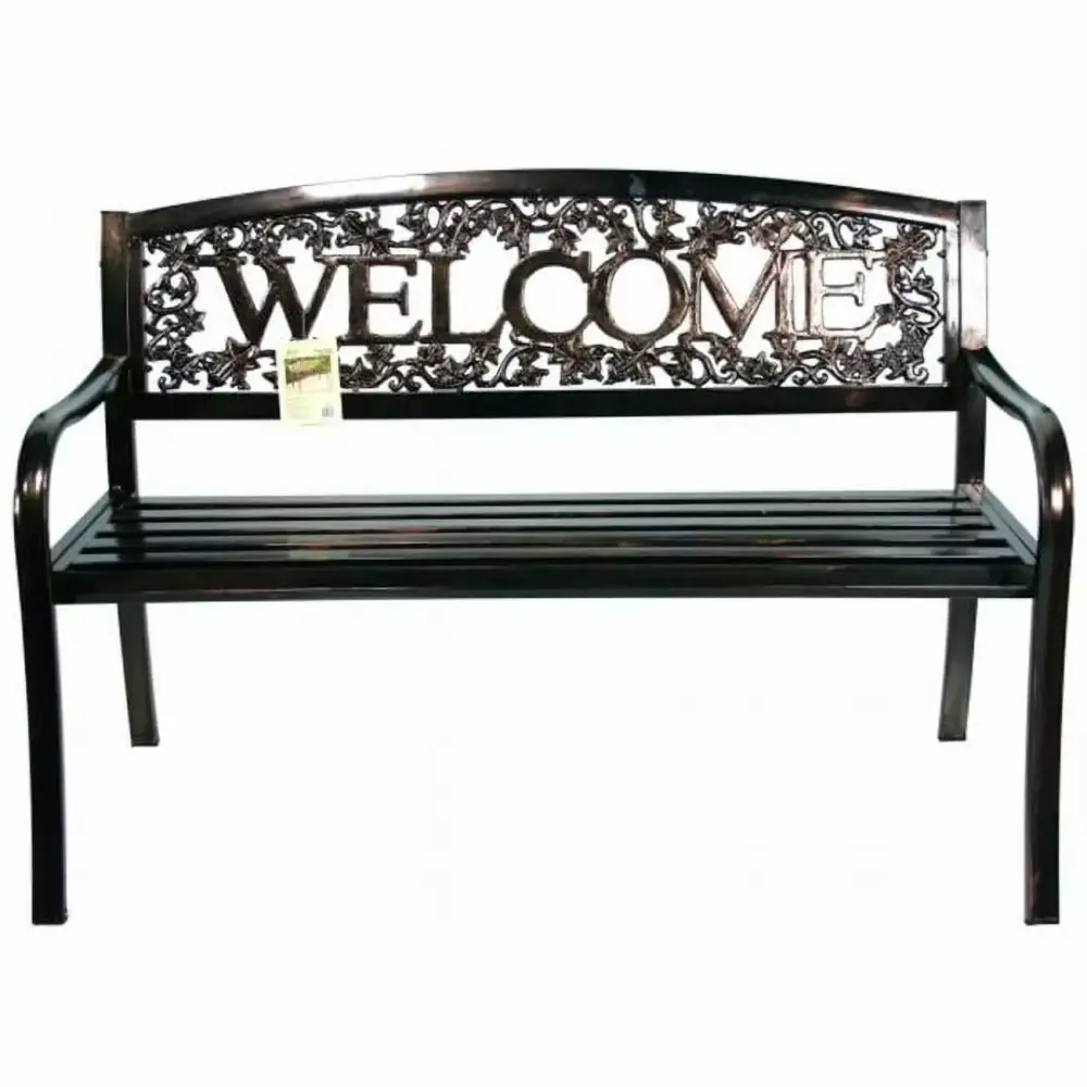 Metal Welcome Bench Outdoor Patio, Porch, or Garden, Decorative Cast Iron Entryway Seating Benches Daphne's Dinnette