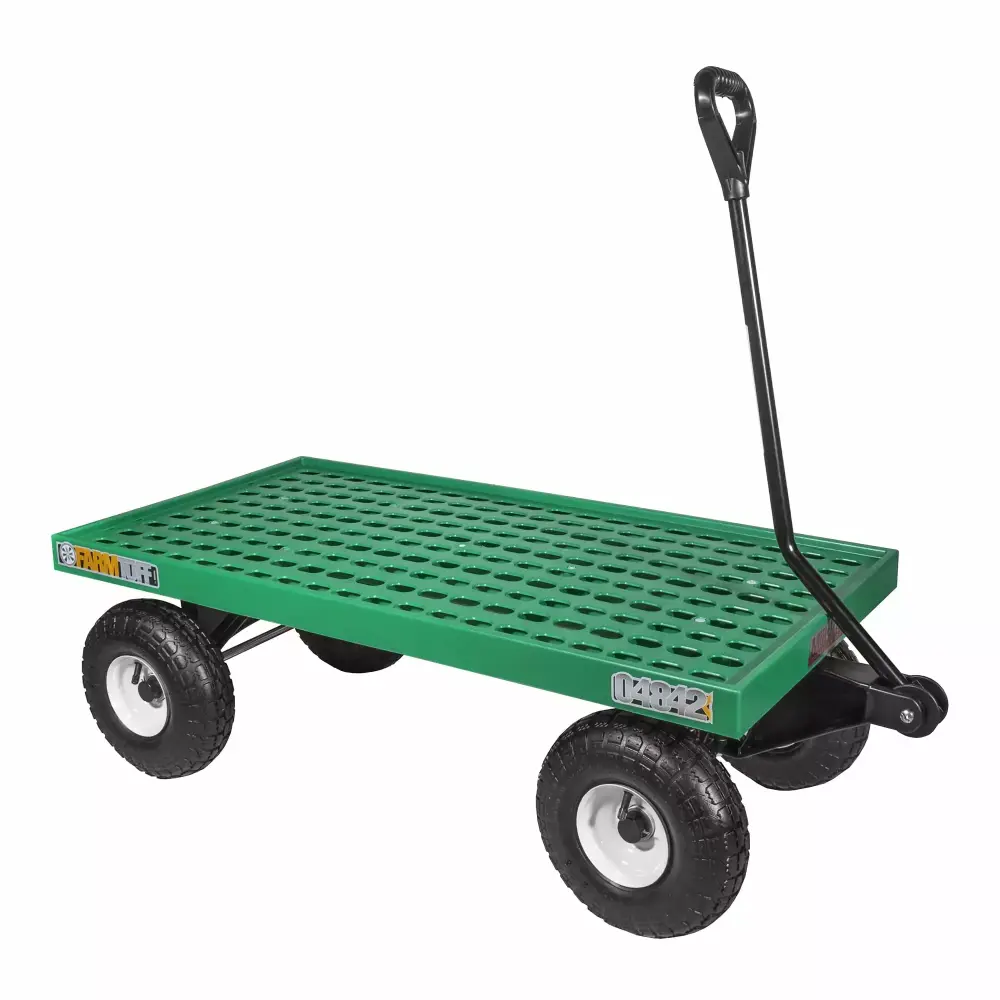 Farm Tuff Long-lasting Plastic Deck Garden Wagon Utility Cart Pneumatic Tires Outdoor Hauling. Green. 20 x 40 Farm-Tuff