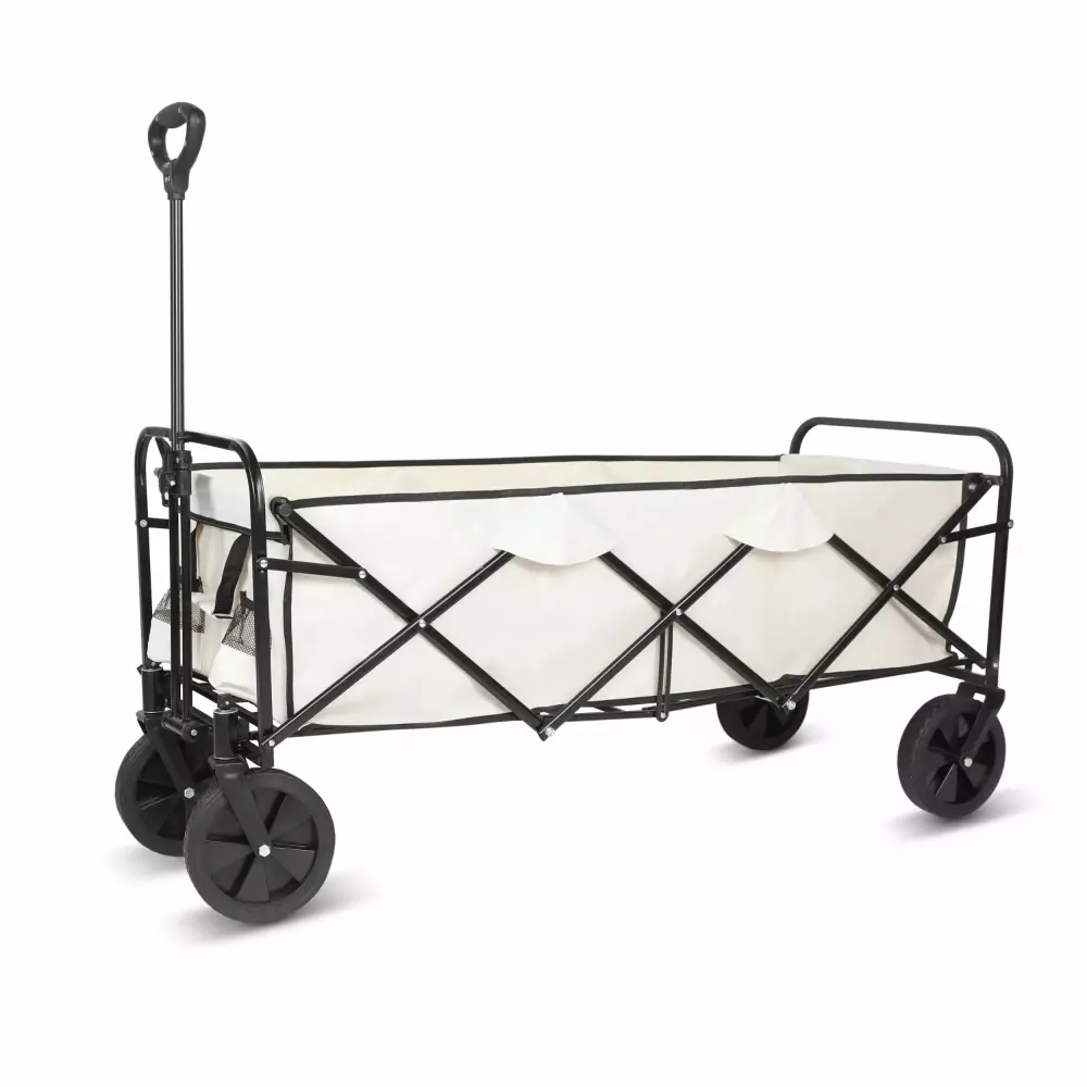 Extended Folding Utility Wagon. 330LBS Heavy Loaded Collapsible Garden Cart Anti-Slip Wheels. Adjustable Handle and Side P...