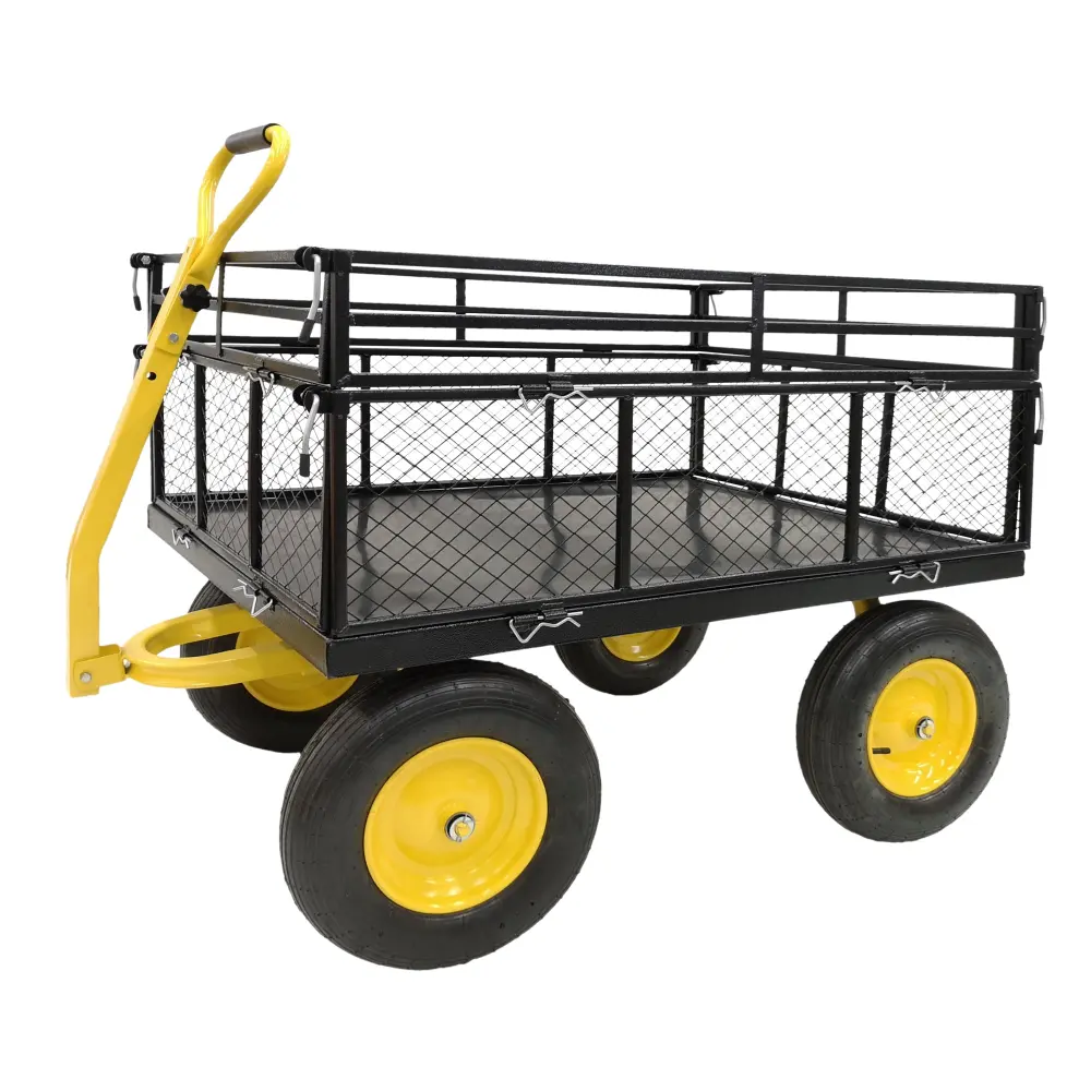 Steel Garden Cart Heavy Duty 1400 Lbs Capacity Removable Mesh Sides hortus oasis