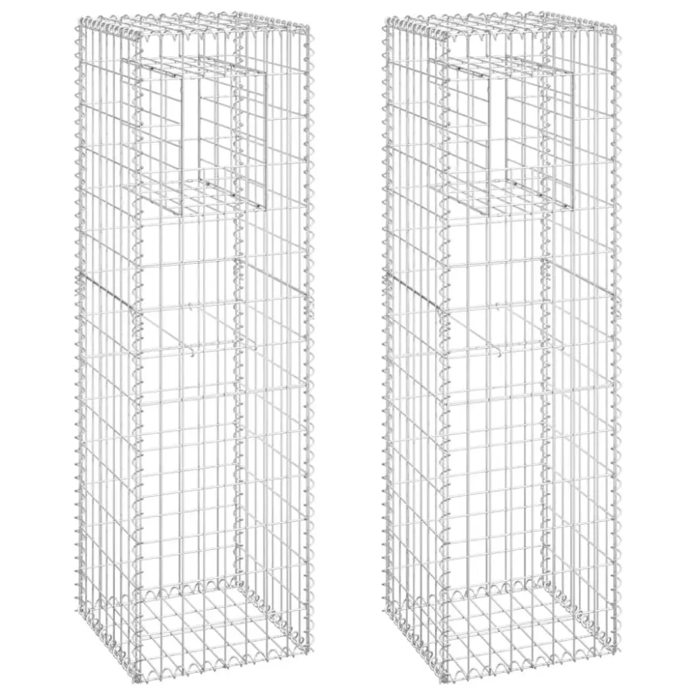 Iron Gabion Binquireet Posts 2 Pack 15.7x15.7x55.1 Inches Tall Garden Fence Decor