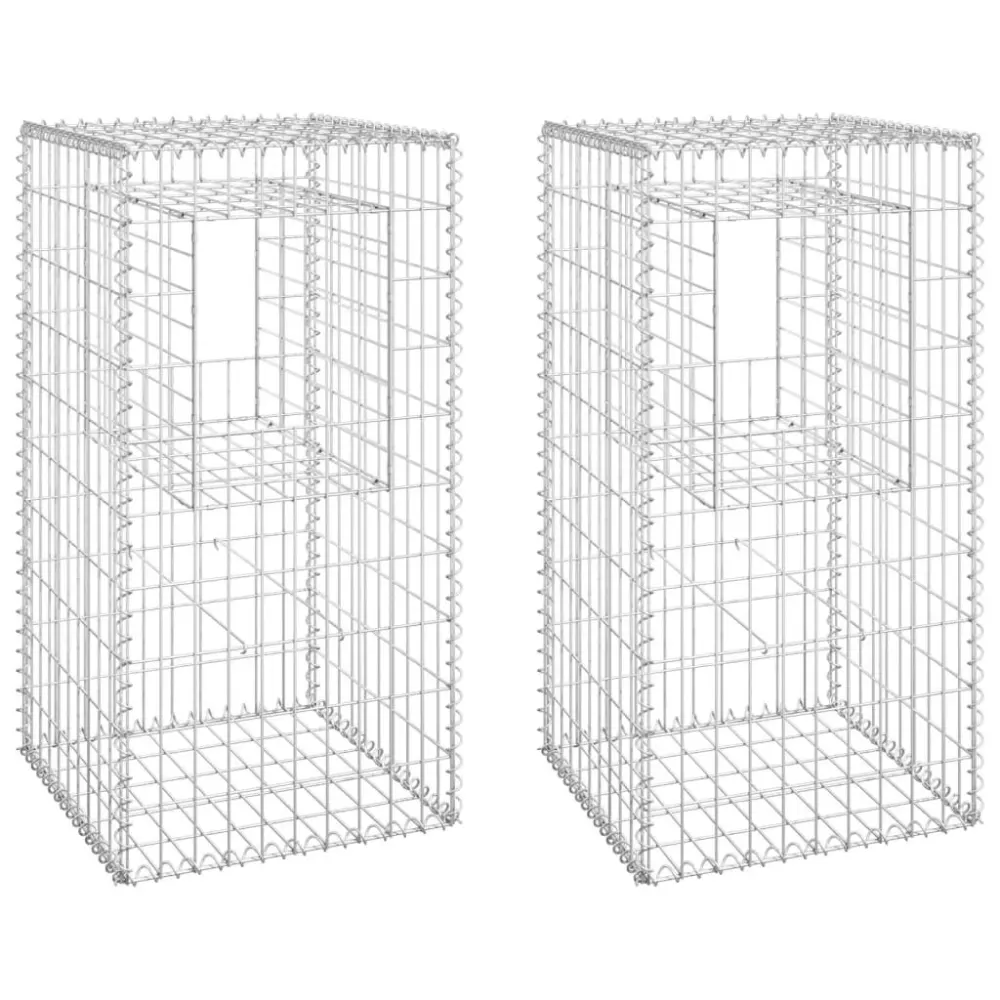 Iron Gabion Binquireet Posts 2 Pack 19.7x19.7x39.4 Inches Large Garden Fence Decor