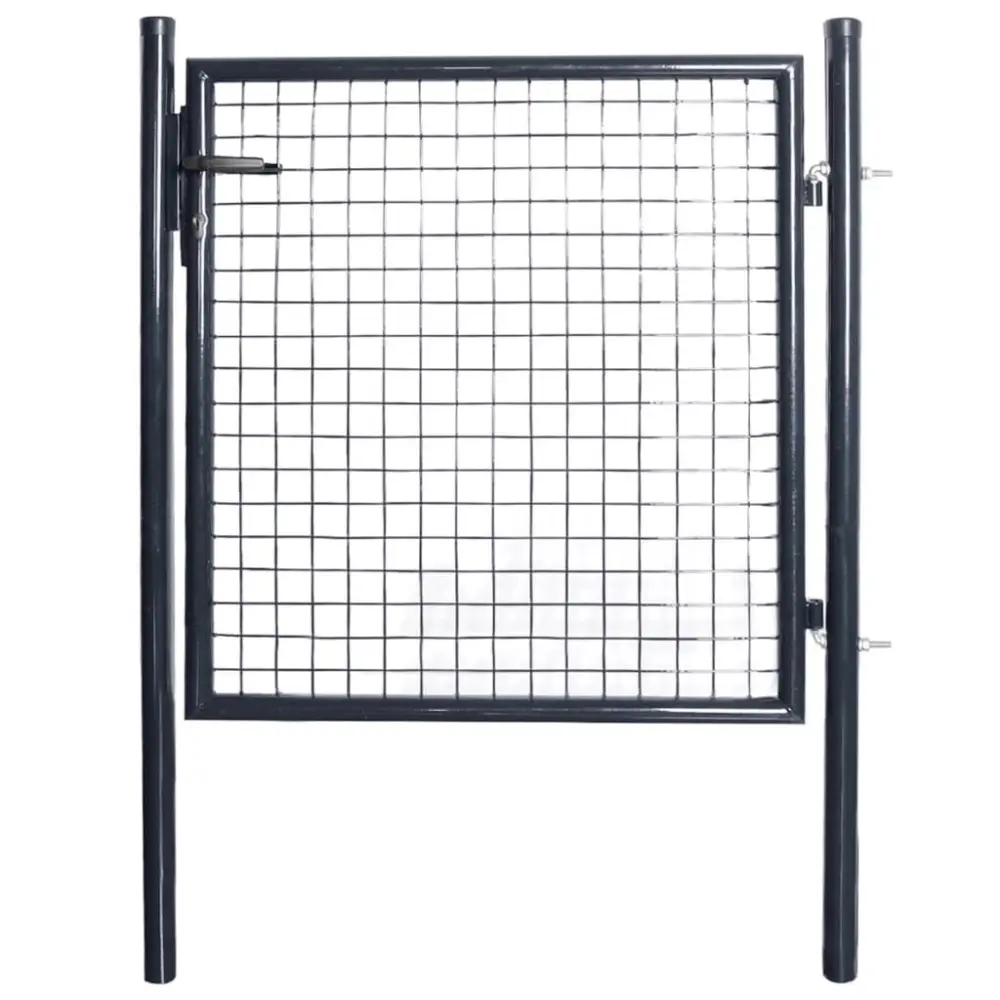 Gray Galvanized Steel Mesh Garden Gate 33.7 Inch Wide Outdoor Security Barrier