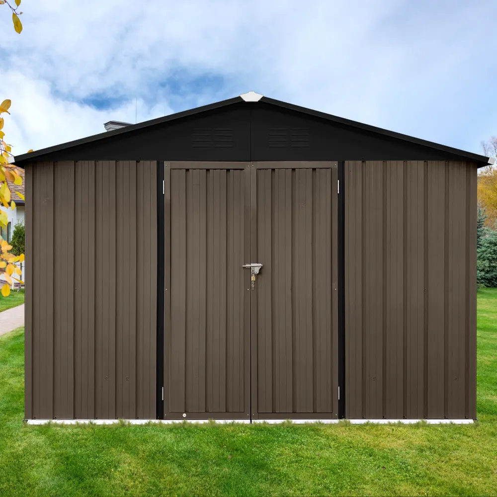 10Ft X 12Ft Outdoor Brown Black Metal Garden Shed Durable Storage Solution storage sheds