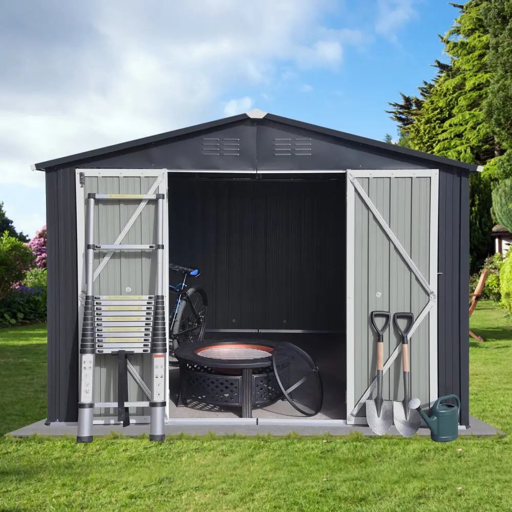 10Ft X 12Ft Outdoor Dark Grey Metal Garden Shed Durable Storage Solution storage sheds