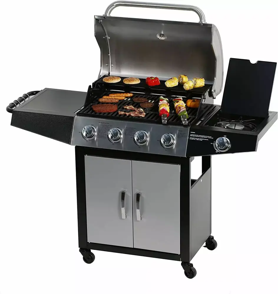 4-Burner Cabinet Style Stainless Steel Propane Gas Grill Side Burner