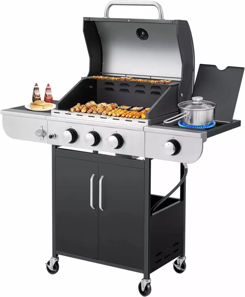 3 Burner 34000BTU Stainless Steel BBQ Propane Gas Grill Side Table