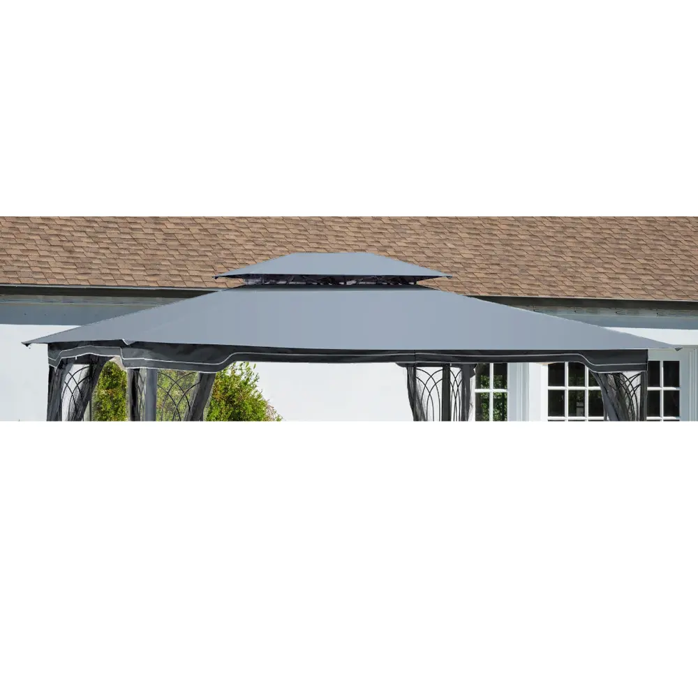 13X10 Ft Patio Double Roof Gazebo Replacement Canopy Top Fabric Gray bei you