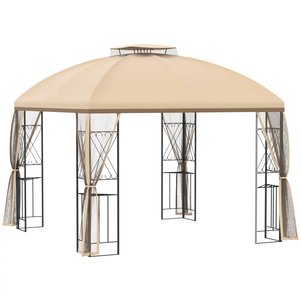 10x10 Foot Patio Gazebo Corner Shelves and Double Roof - Outdoor Garden Gazebo aosom business