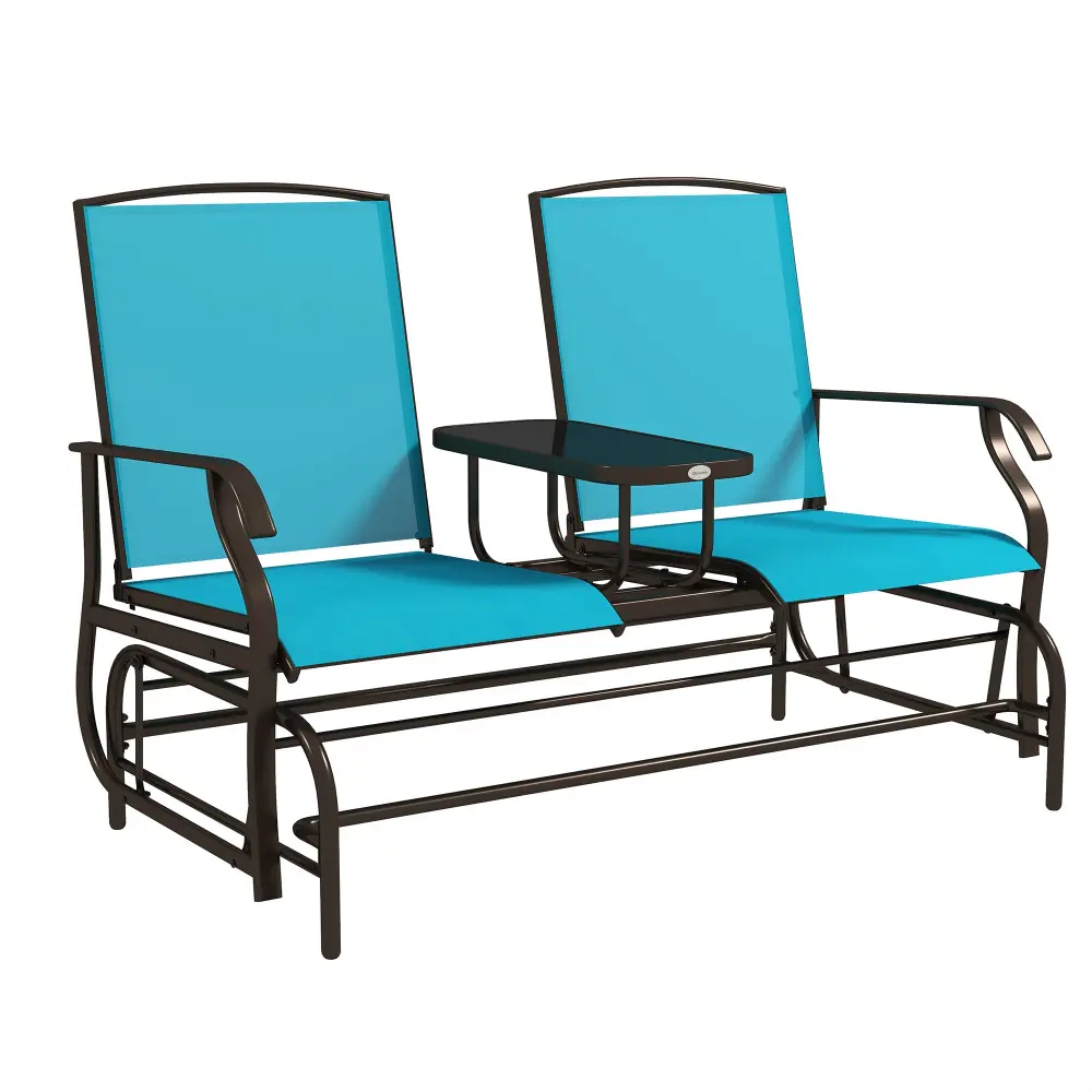 Outsunny Outdoor Glider Bench Center Table, Metal Frame Patio Loveseat aosom business