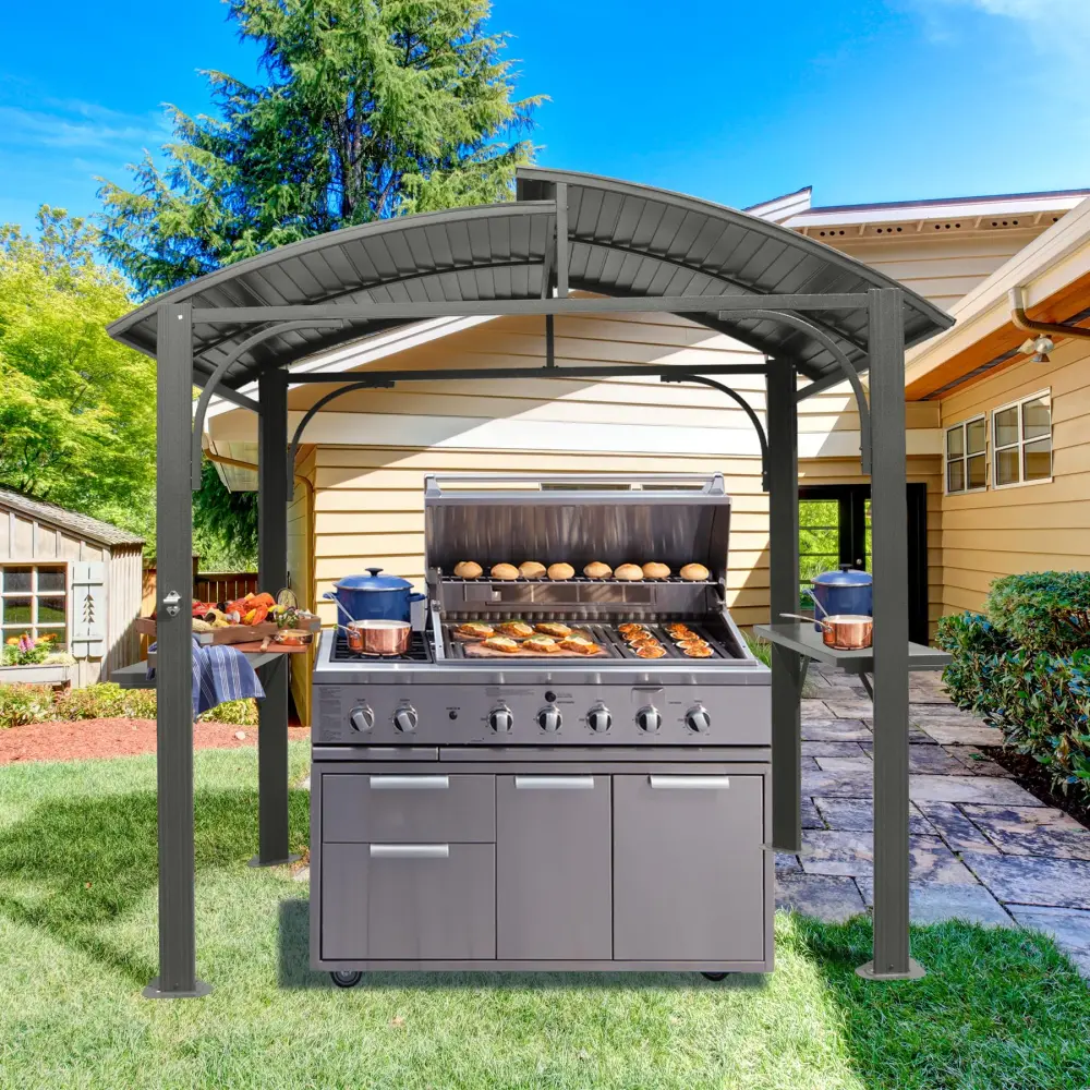 8X5Ft Arc Roof Grill Canopy Outdoor BBQ Double Galvanized Steel Frame crefise patio life