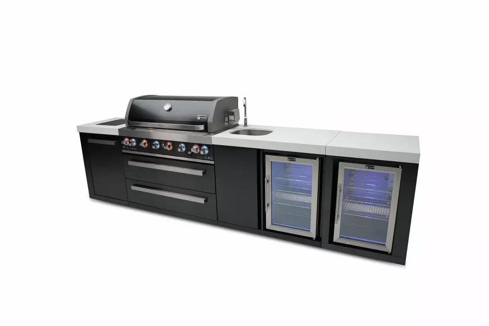 Mont Alpi 805 grill black stainless steel island beverage center and fridge cabinet