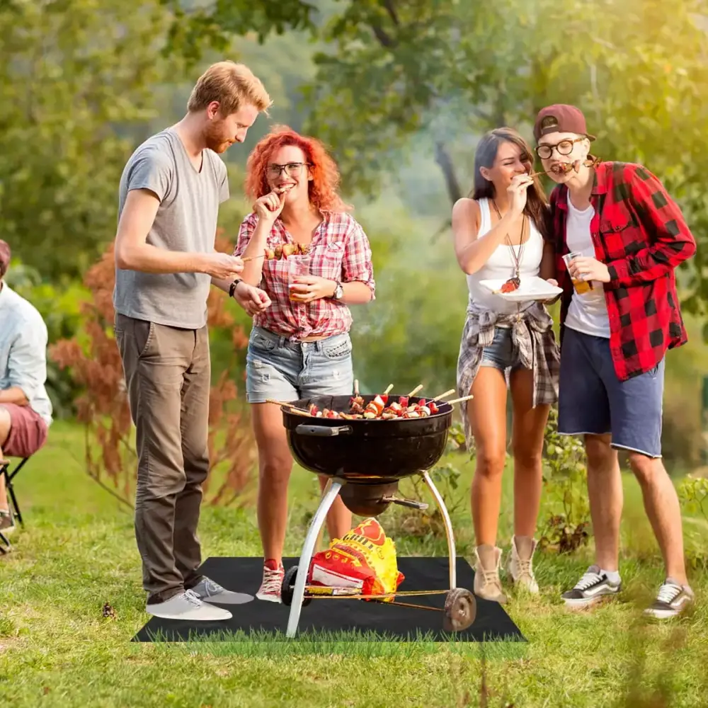 Fireproof Grill Pad Foldable Heat Resistant BBQ Protective Mat Outdoor Use Hcqxnsl