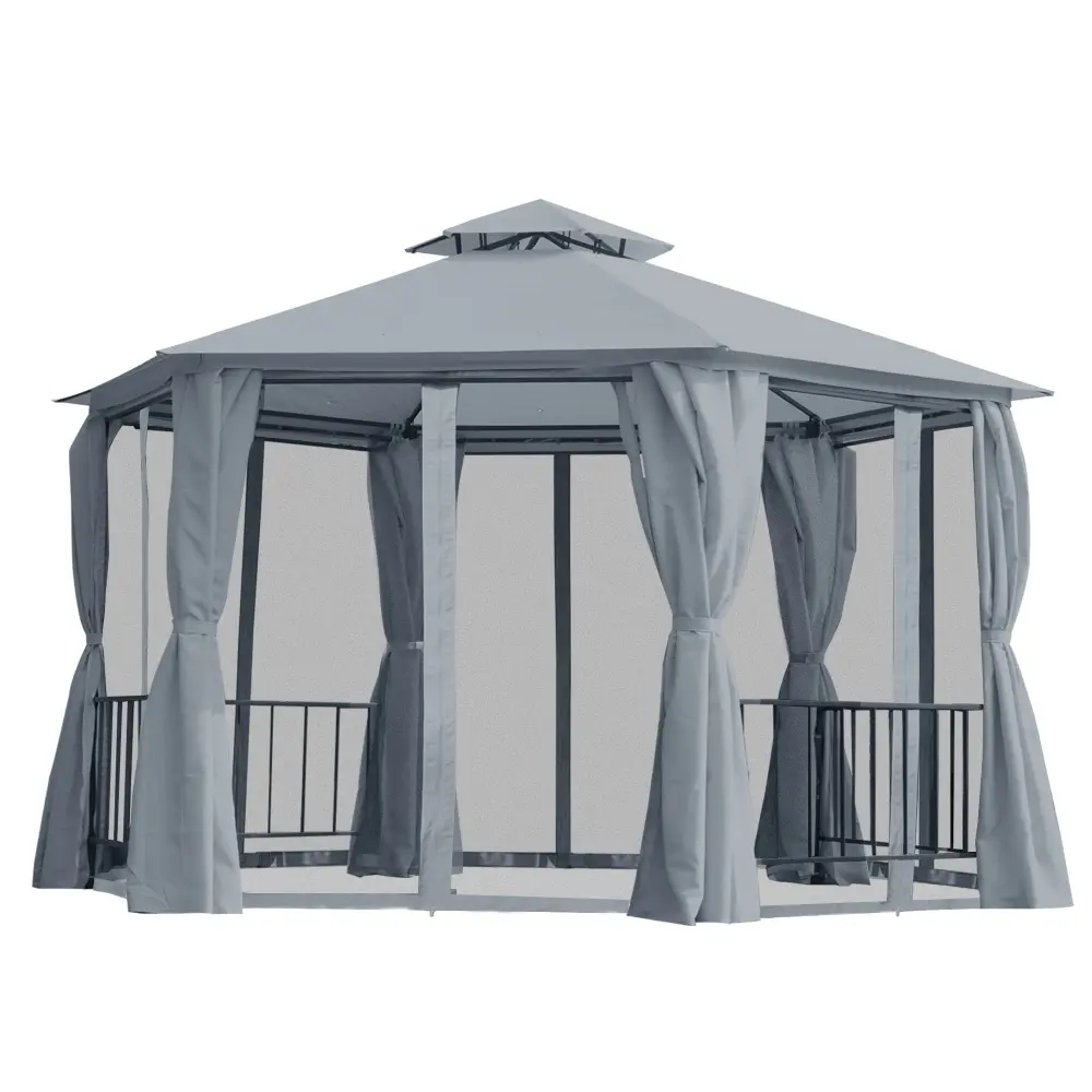 13x13 Double Roof Hexagon Patio Gazebo Canopy Shelter aosom business