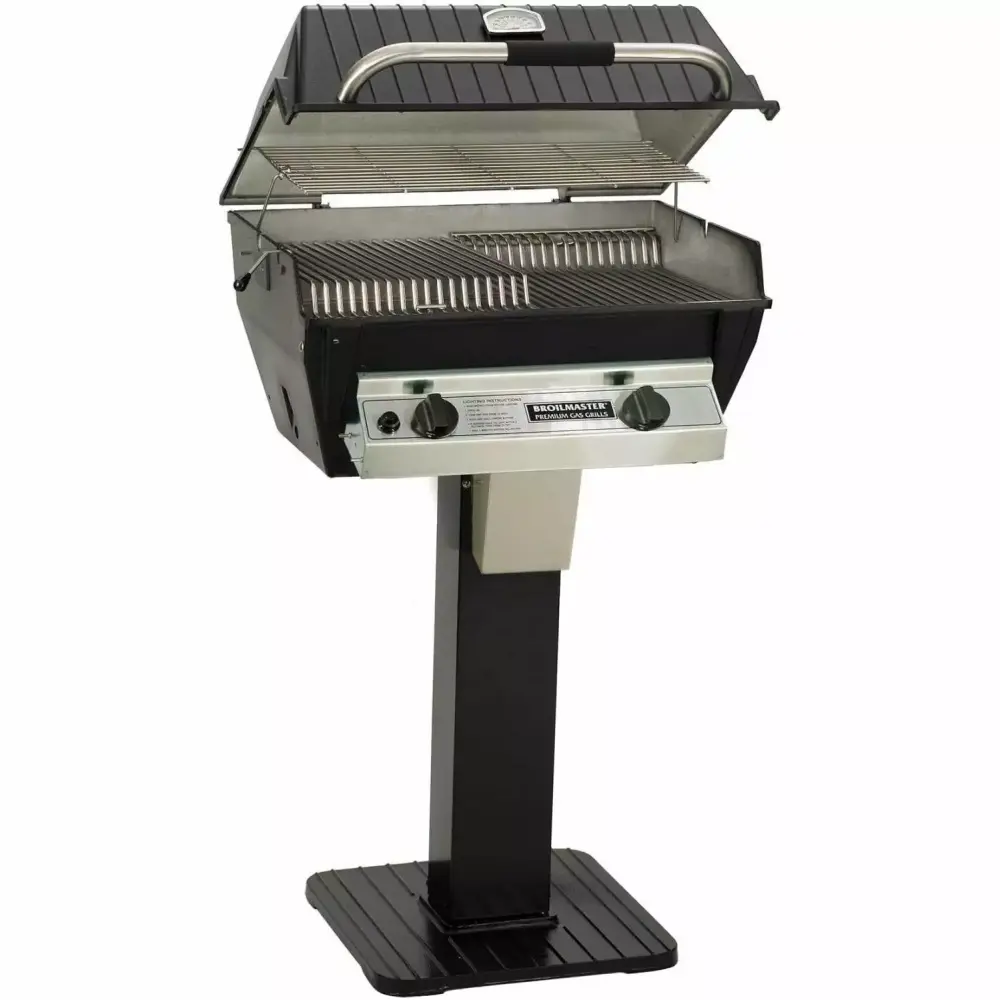 Broilmaster R3B Infrared Combination Propane Gas Grill On Black Patio Post