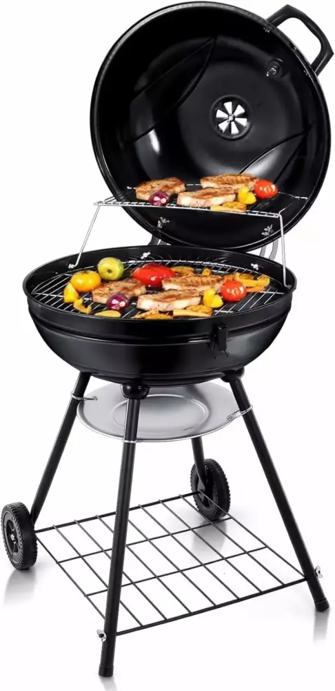 22-inch Kettle Charcoal Grill Built- Thermometer 2 Layer Racks Outdoor Barbecue Grill