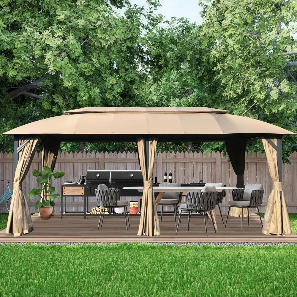 10X20Ft Outdoor Gazebo Double Roofs Privacy Curtains Mosquito Net crefise patio life