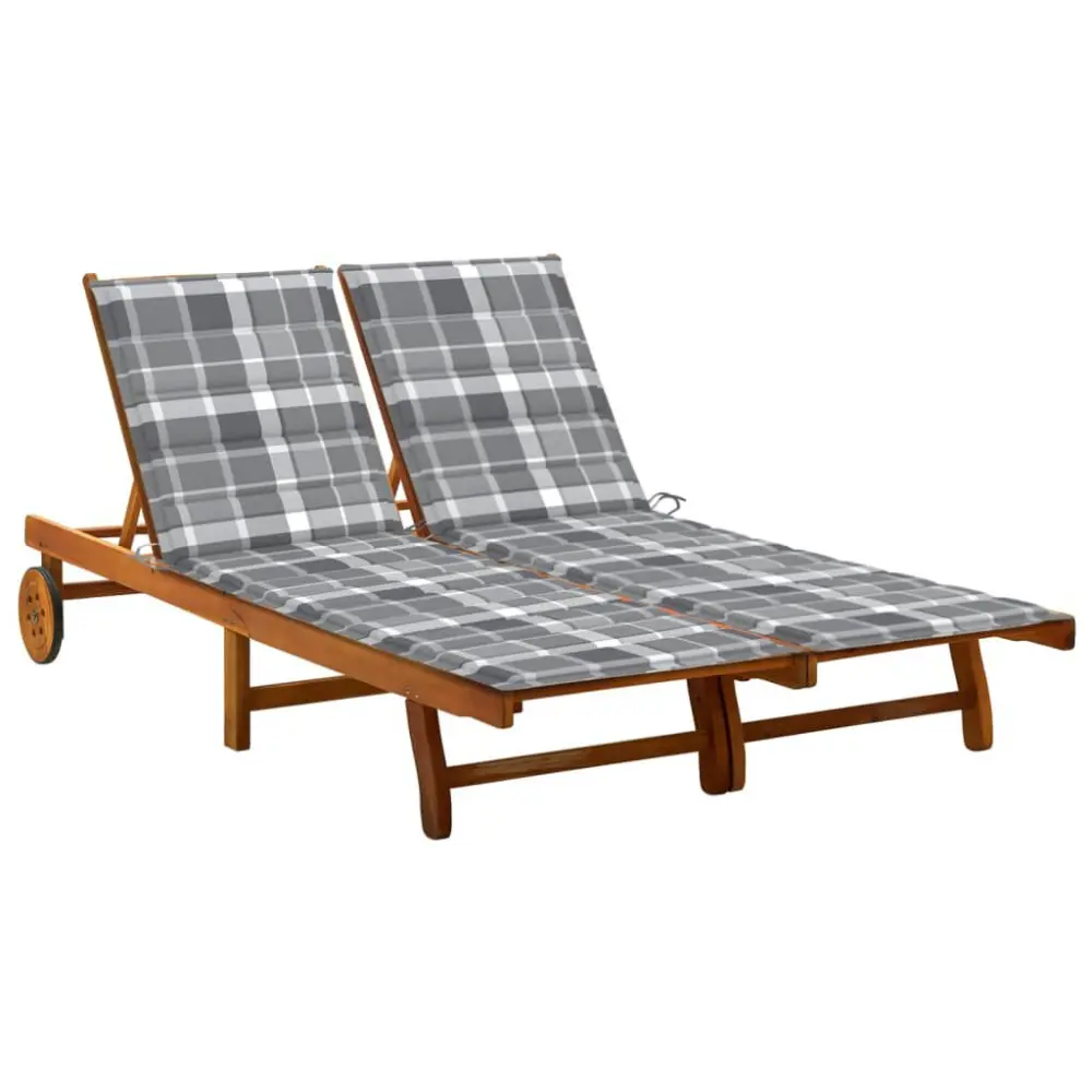 2-Person Patio Sun Lounger Cushions Solid Wood Acacia Outdoor Double Chair