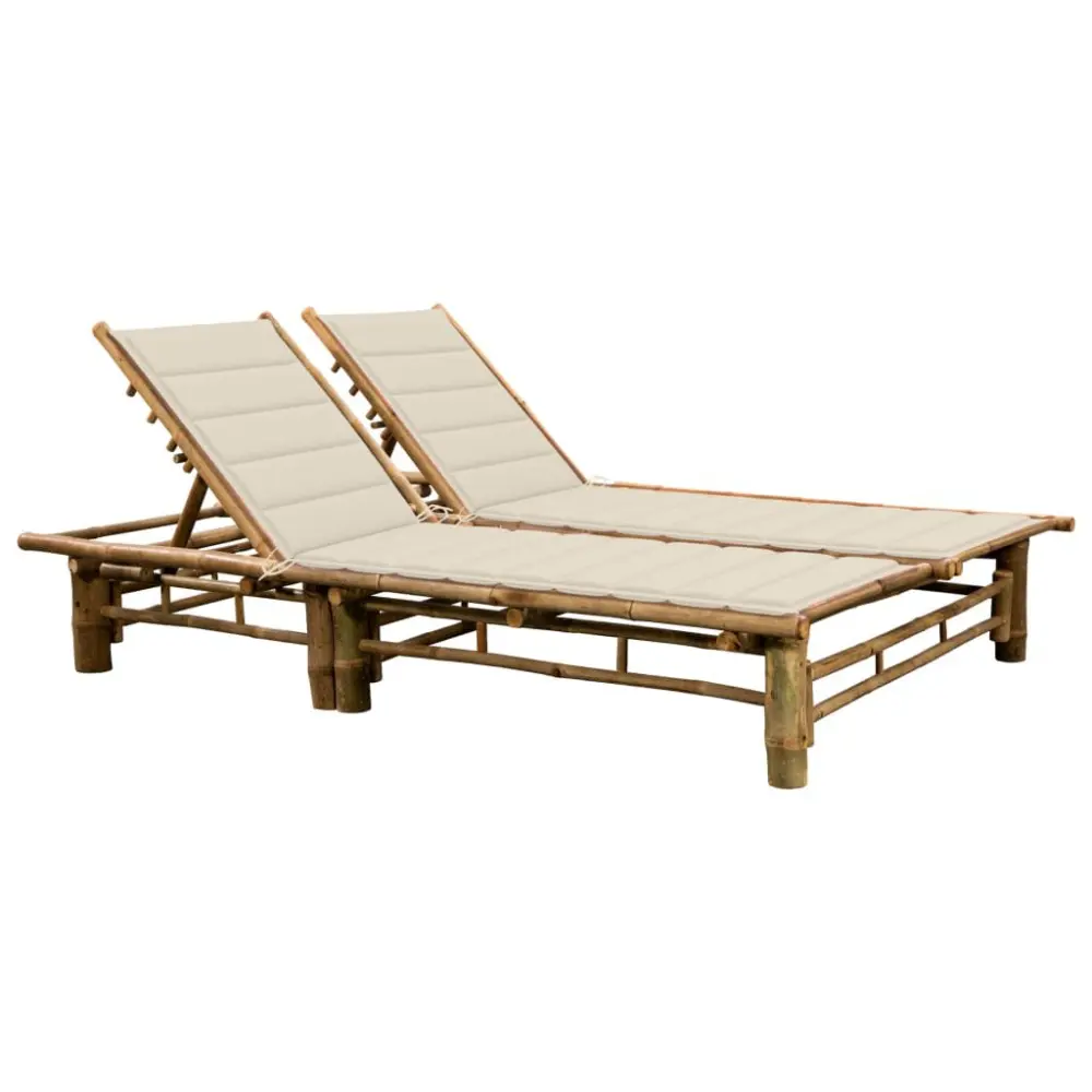 2-Person Sun Lounger Cushions Bamboo Outdoor Double Deck Chair