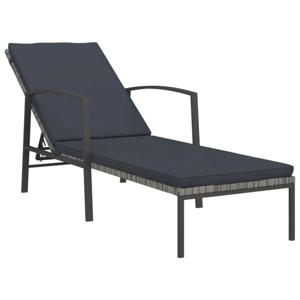 Gray Poly Rattan Patio Sun Lounger Weather Resistant Cushion