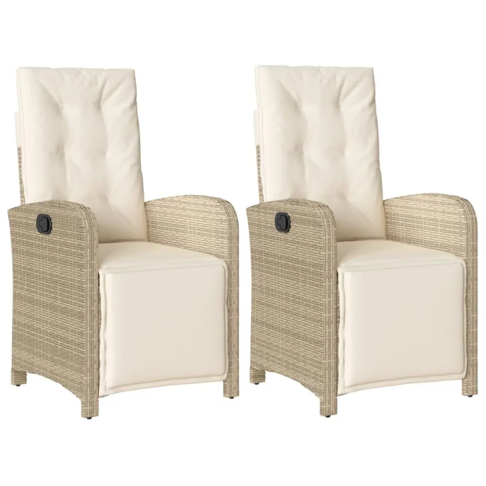 2 Piece Reclining Patio Chairs Footrest Beige Poly Rattan Set