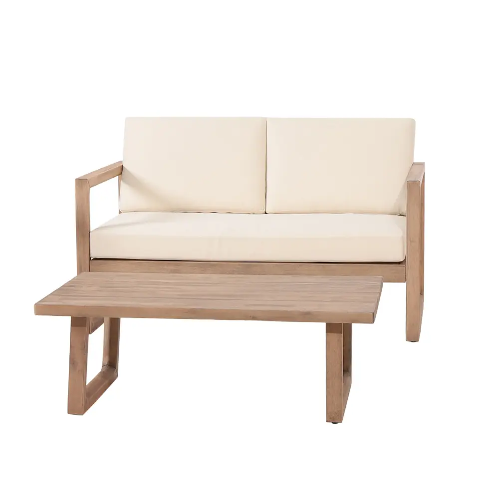 Outdoor Acacia Wood Loveseat and Coffee Table Set Cushions Brown Patio Furniture nh-onfind