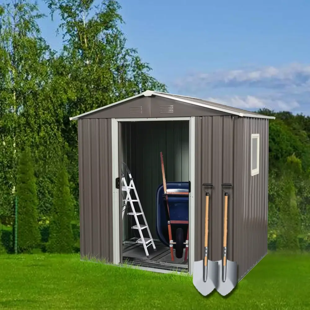 Canddidliike 6ft x 5ft Outdoor Metal Storage Shed gray window . Garbage Can.Outdoor Metal Shed Tool.Garden