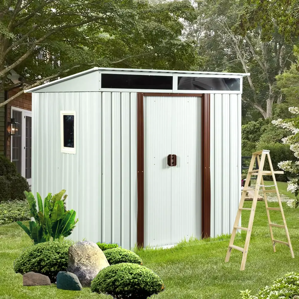 Canddidliike 8ft x 4ft Outdoor Metal Storage Shed White. Garbage Can.Outdoor Metal Shed Tool.Garden