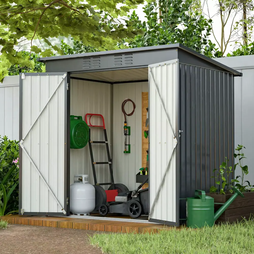 8ft x 6ft Sheds and Outdoor Storage. Metal Storage Shed Single Lockable Door Lawnmower. Garden Tools. Bike and Garbage Can...