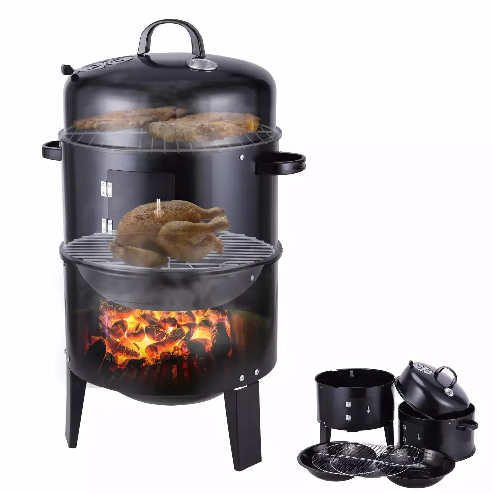 3--1 Outdoor BBQ Grill Smoker Travel-friendly Charcoal Smoker Grills Fire Pit Two-Layer Barbecue Camping Cooking Wacanda