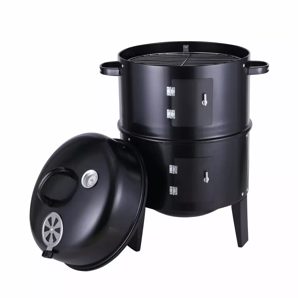3--1 Vertical Charcoal BBQ Grill Fire Pit Smoker 2 Cooking Areas Thermometer Outdoor Camping Backyard Wacanda