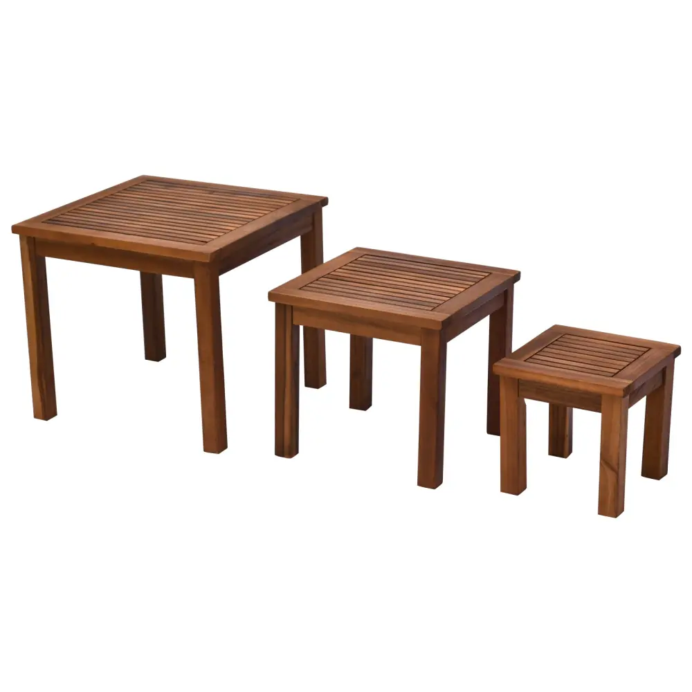 Outsunny 3 Piece Outdoor Side Nesting Table Patio Set Acacia Wood aosom business