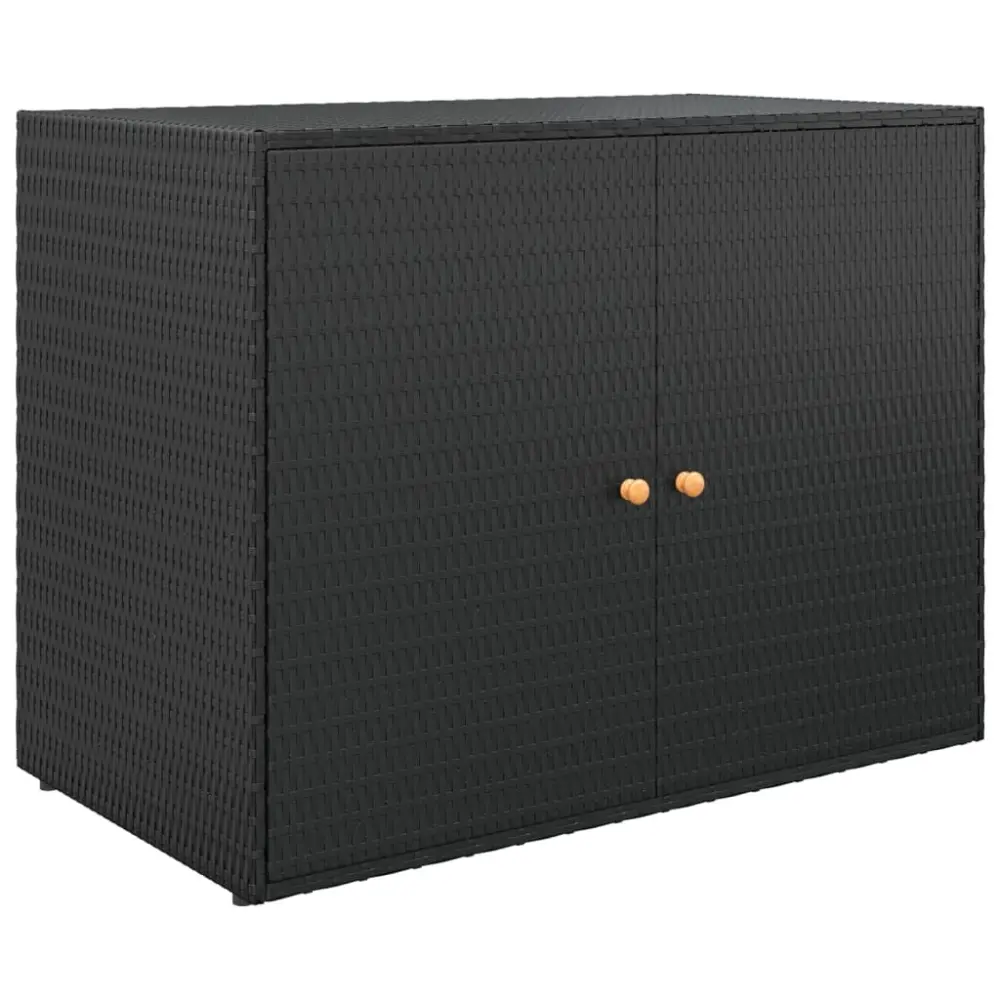 Black Poly Rattan Garden Storage Cabinet 39.4x21.9x31.5 Inches Outdoor Organizer