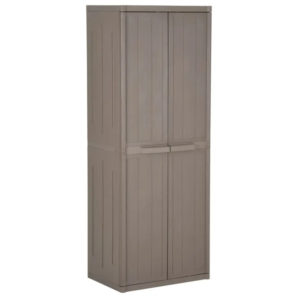 Garden Storage Cabinet Brown 25.6x17.7x67.7 Inches PP Wood Look Outdoor Organizer