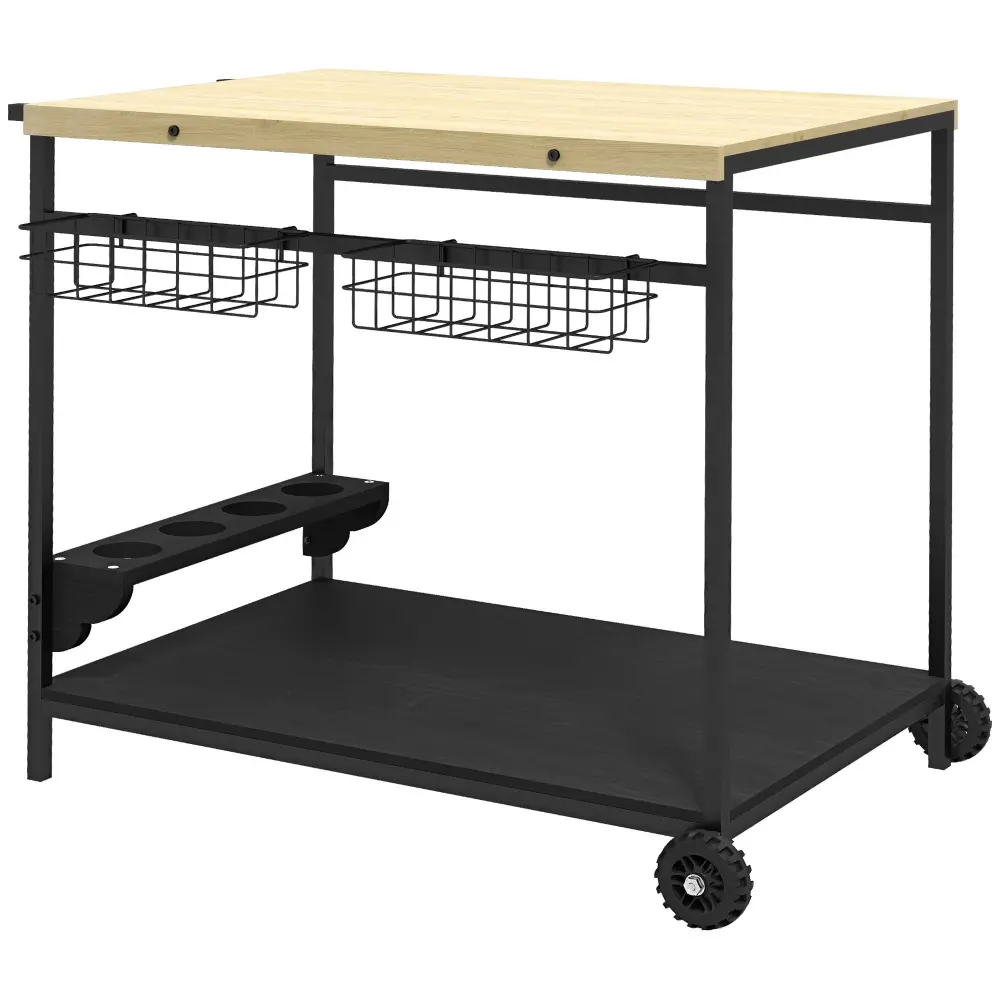 Outsunny Outdoor Bar Cart Patio Rolling Serving Cart Wheels And Side Shelves aosom business